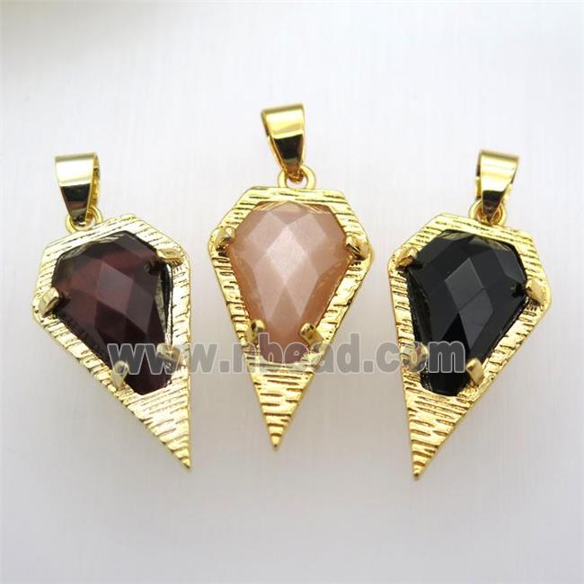 mix gemstone teardrop pendant, gold plated