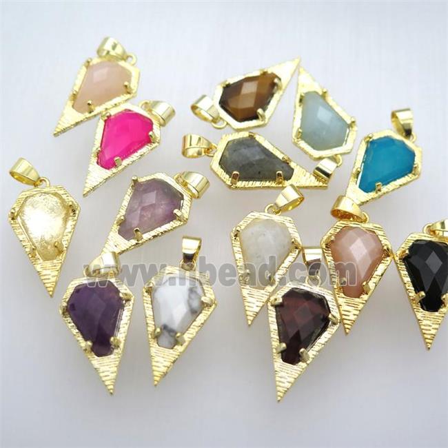 mix gemstone teardrop pendant, gold plated