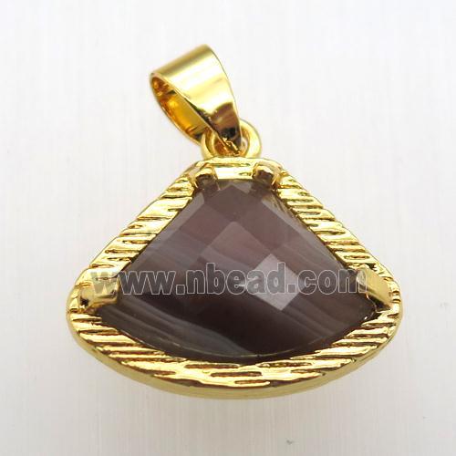 botswana agate fan pendant, gold plated