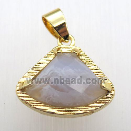 blue lace agate fan pendant, gold plated