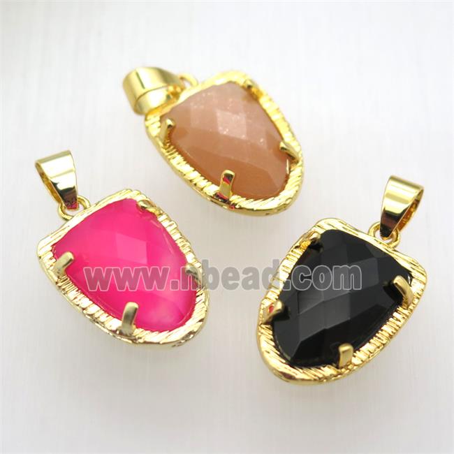 mixed gemstone tongue pendant, gold plated