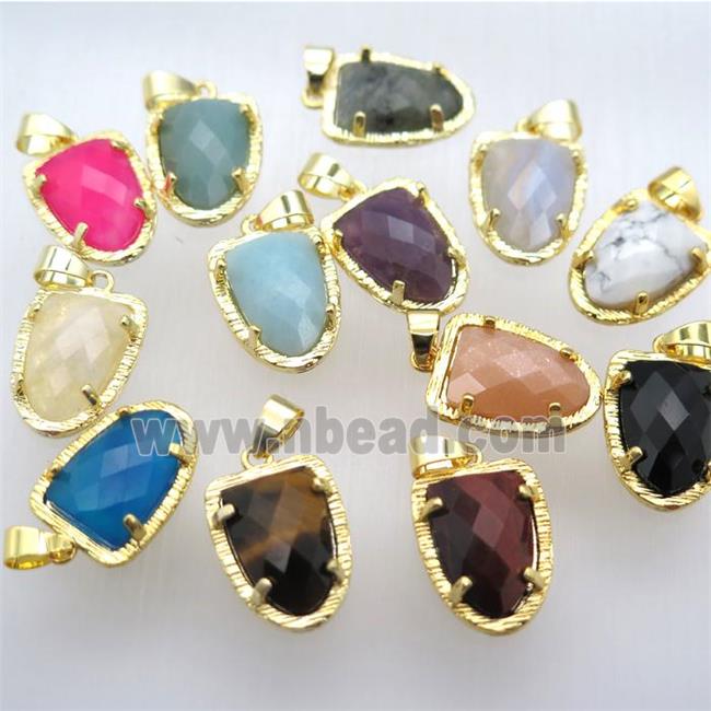 mixed gemstone tongue pendant, gold plated