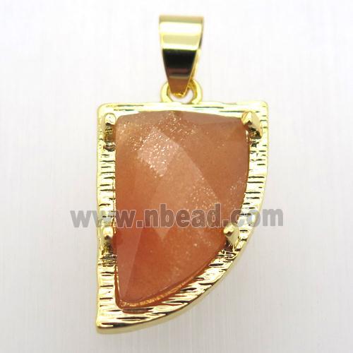 peach sunstone horn pendant, gold plated