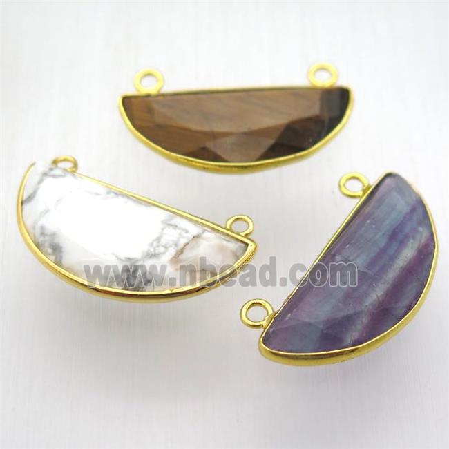 mix gemstone moon pendant, gold plated