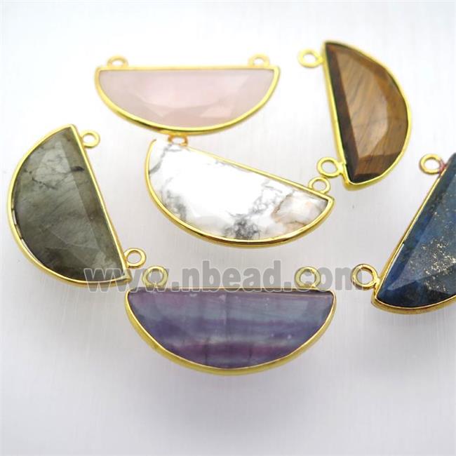 mix gemstone moon pendant, gold plated