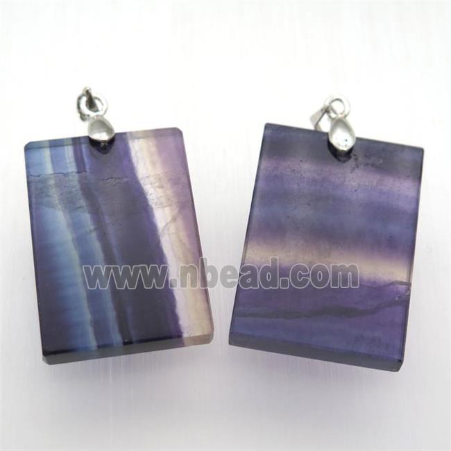 Fluorite rectangle pendant, platinum plated