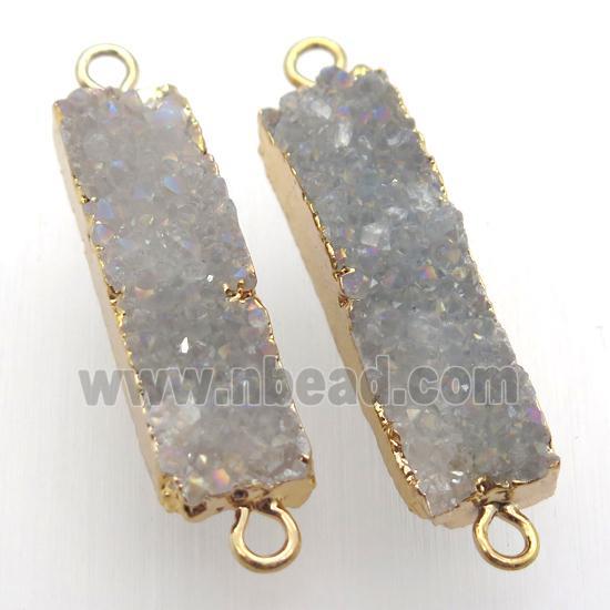 druzy quartz connector, rectangle, AB color, gold plated