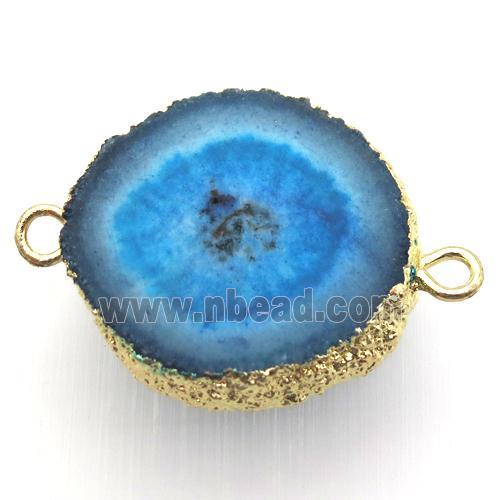 blue solar quartz Druzy connector, freeform, gold plated