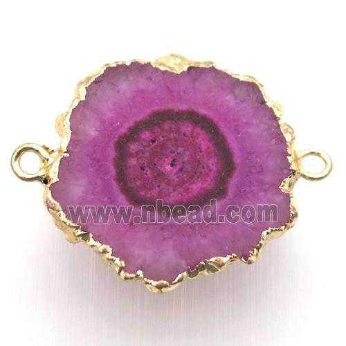 hotpink solar quartz Druzy connector, freeform, gold plated