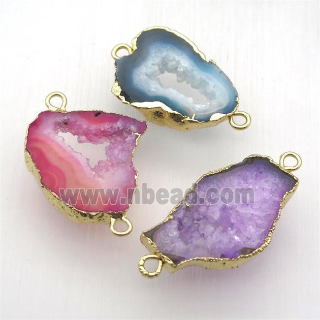 mixed druzy agate connector, freeform, gold plated