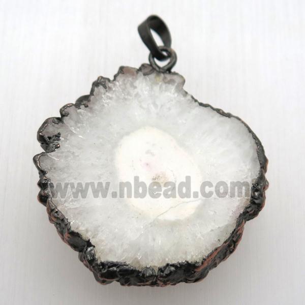 white solar quartz Druzy pendant, freeform, Antique red