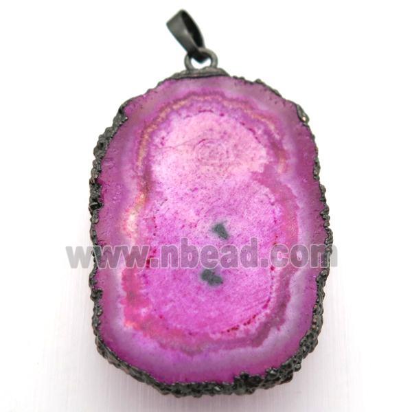 hotpink solar quartz Druzy pendant, freeform, Antique red