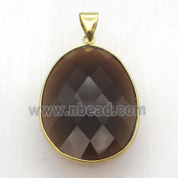 smoky cat eye glass crystal oval pendant