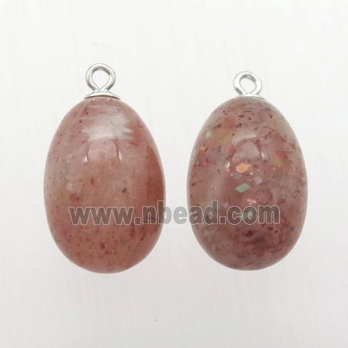 Strawberry Quartz egg pendant with 925 silver bail