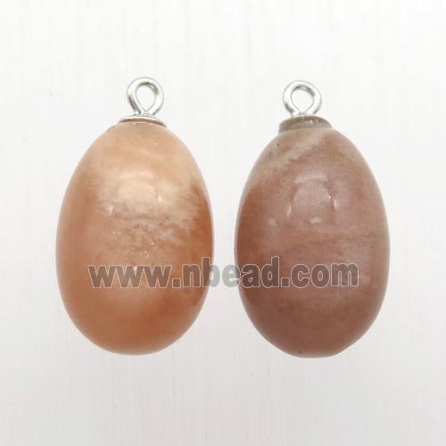 peach SunStone egg pendant with 925 silver bail