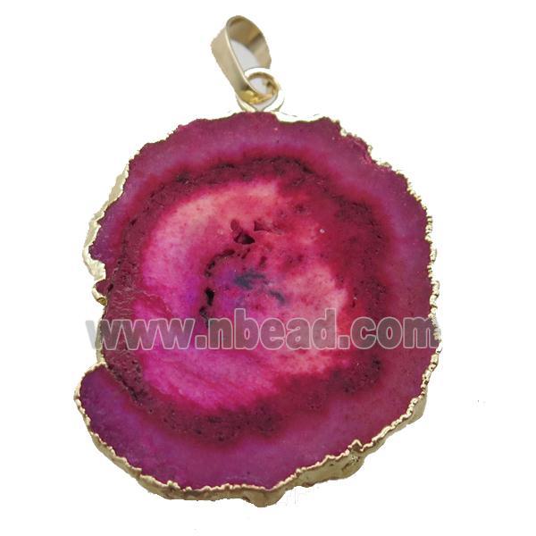 red Solar Quartz Druzy slab pendant, freeform, gold plated