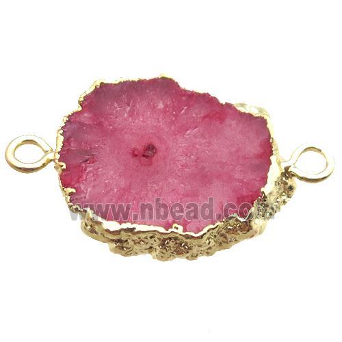 red Solar Quartz Druzy slab connector, freeform, gold plated