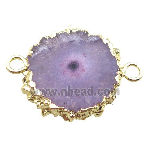 purple Solar Quartz Druzy slab connector, freeform, gold plated