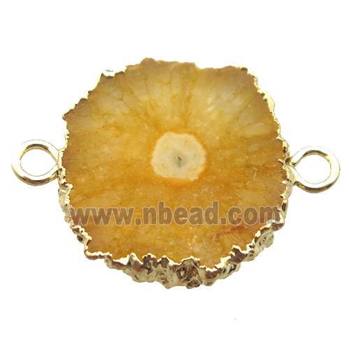 yellow Solar Quartz Druzy slab connector, freeform, gold plated