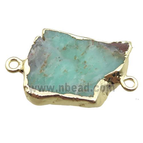 green Australian Chrysoprase slab connector, freeform, gold plated