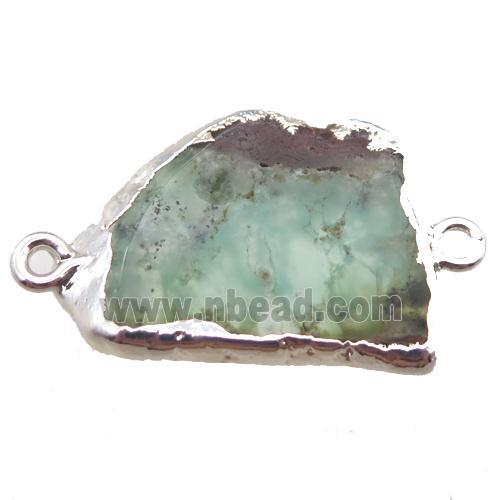 green Australian Chrysoprase slice connector, freeform, silver plated