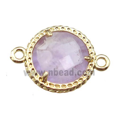 purple Amethyst circle connector, gold plated