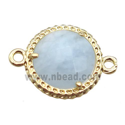 Aquamarine circle connector, gold plated