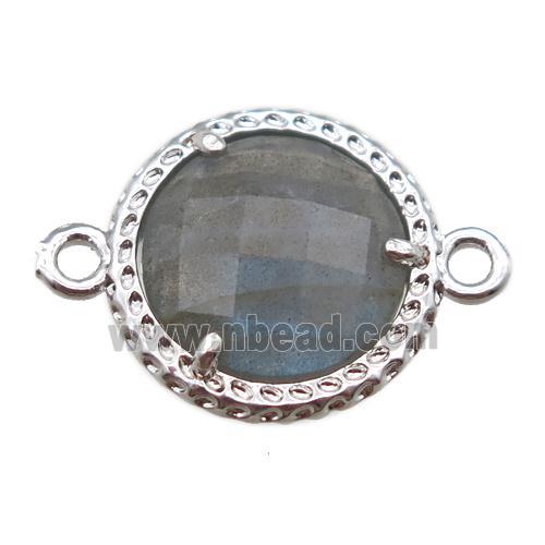 Labradorite circle connector, platinum plated