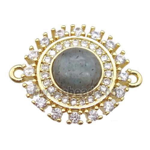 labradorite circle connector pave zircon, gold plated