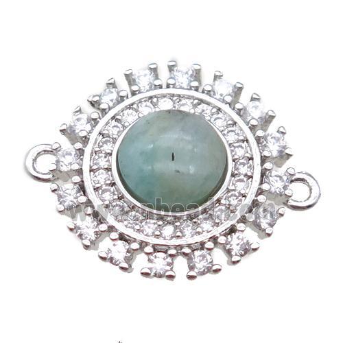 amazonite circle connector pave zircon, platinum plated