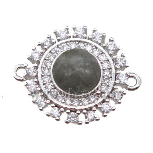 Labradorite circle connector pave zircon, platinum plated