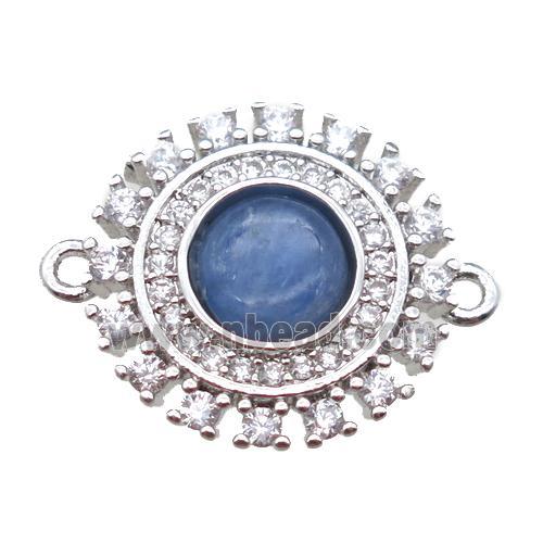 blue Kyanite circle connector pave zircon, platinum plated