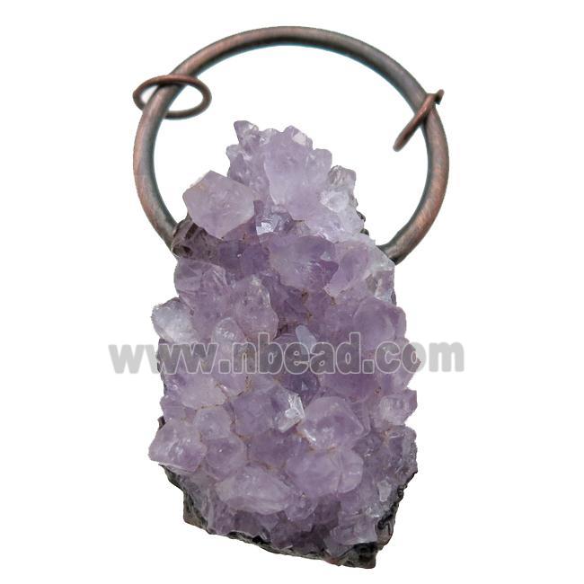 Amethyst Druzy pendant, freeform, antique red