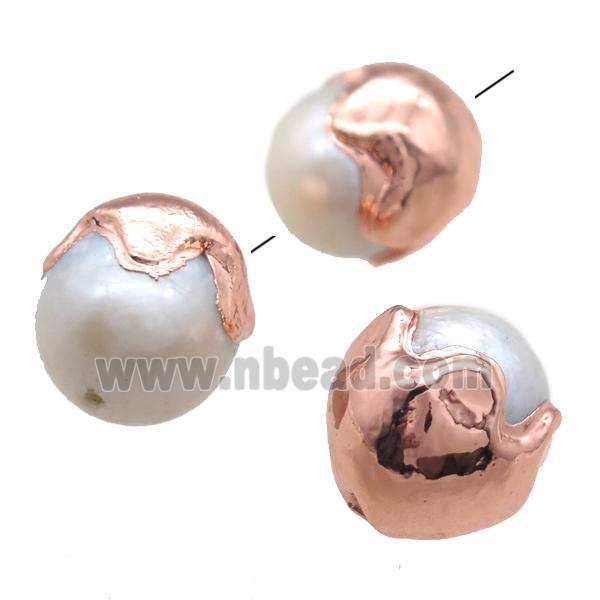 natural pearl beads, round, rose gold