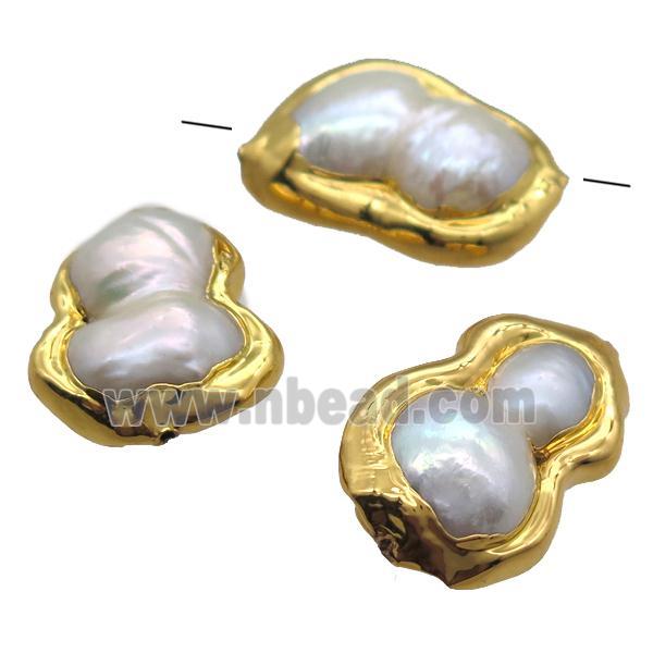 natural pearl beads, freeform, gold plated