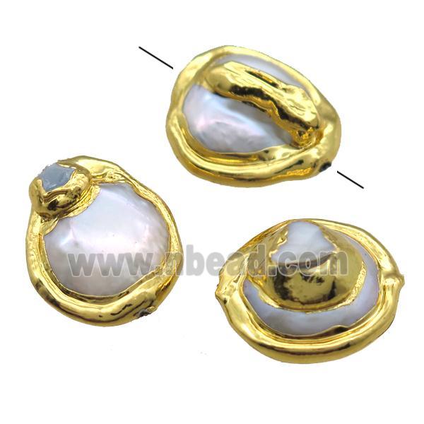 natural pearl beads, freeform, gold plated