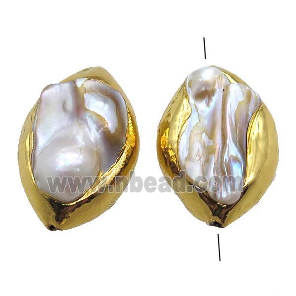 natural pearl beads, rice, gold plated