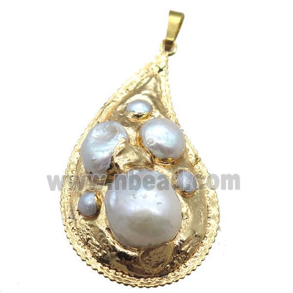 natural pearl pendant, teardrop, gold plated