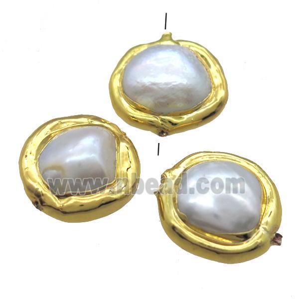 natural pearl beads, freeform, gold plated