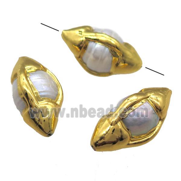 natural pearl beads, rice, gold plated