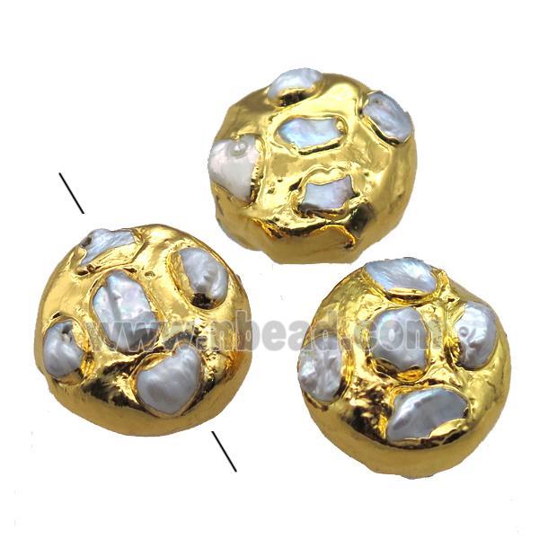 natural pearl beads, circle, gold plated