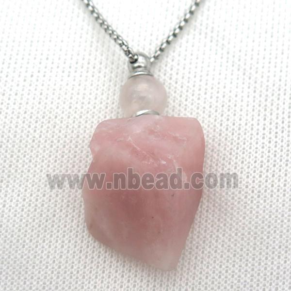 Rose Quartz nugget perfume bottle Necklace