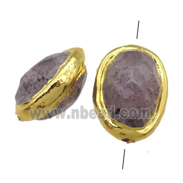 Strawberry Quartz barrel beads, gold plated