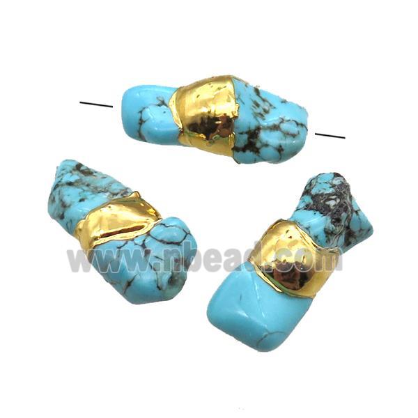 blue Magnesite Turquoise beads, freeform, gold plated