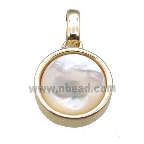 white pearlized Shell circle pendant, gold plated