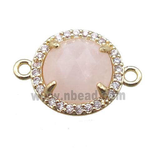 Rose Quartz circle connector, gold plated