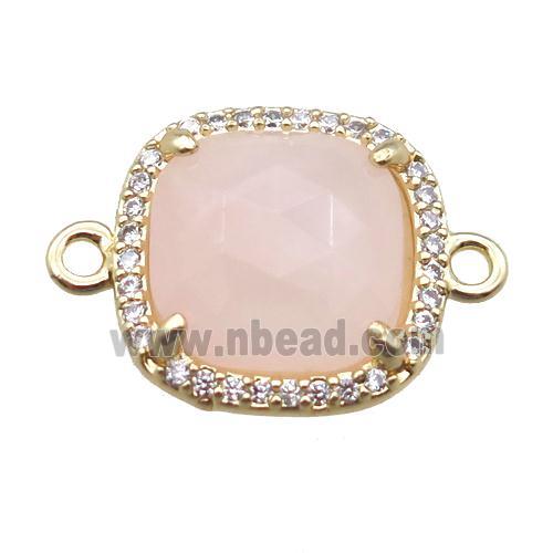 Rose Quartz square connector, gold plated