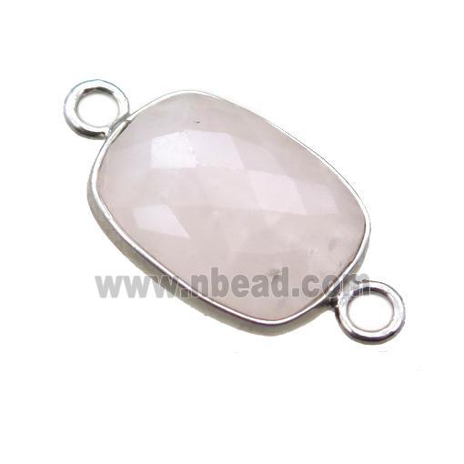 Rose Quartz connector, faceted rectangle