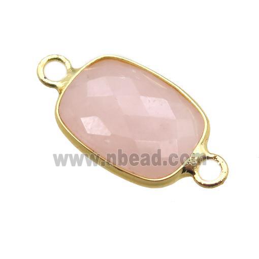 Rose Quartz connector, faceted rectangle