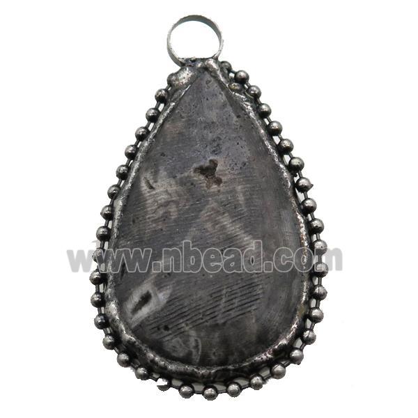 Agate Druzy teardrop pendant, black plated